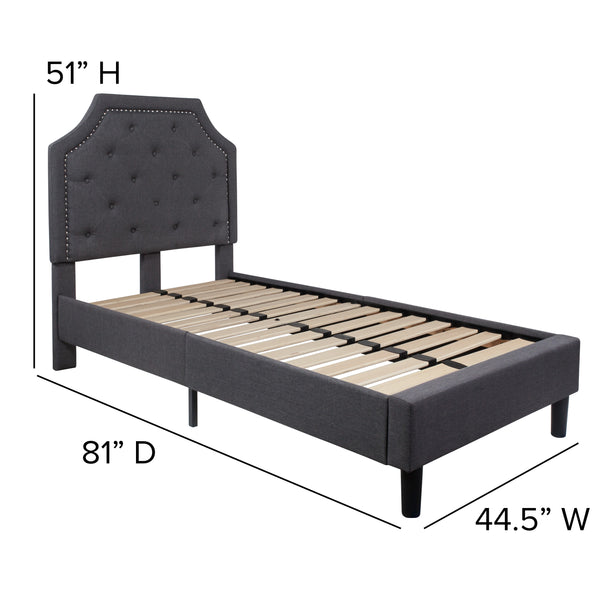 Dark Gray,Twin |#| Twin Tufted Platform Bed in Dark Gray Fabric with 10 Inch Pocket Spring Mattress