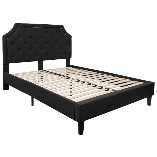 Black,Queen |#| Queen Tufted Platform Bed in Black Fabric with 10 Inch Pocket Spring Mattress
