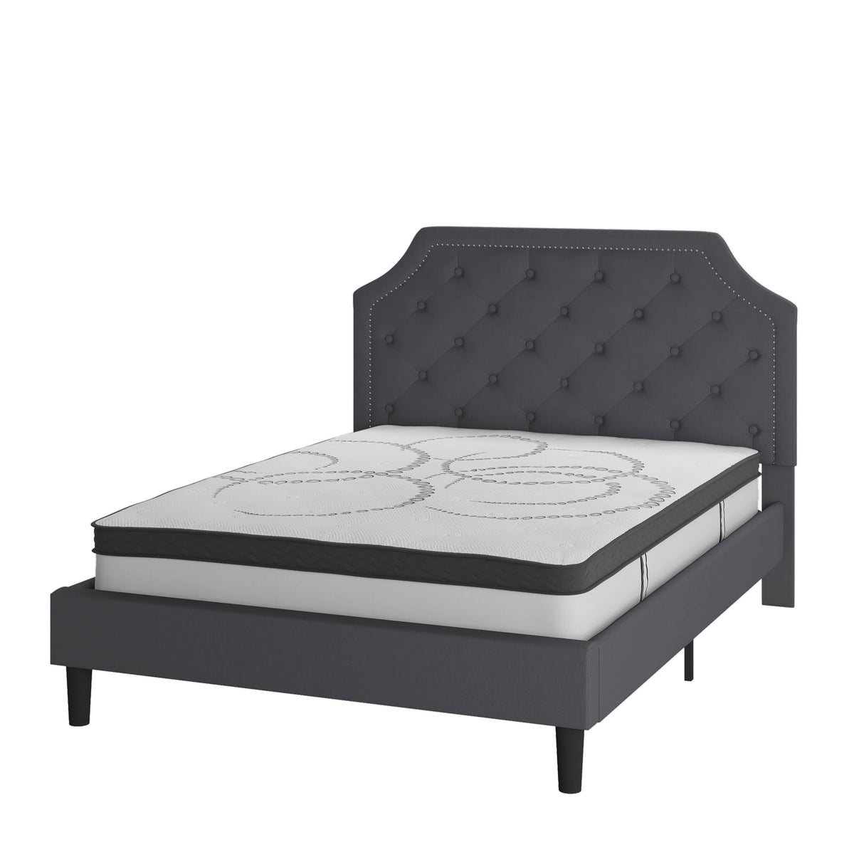 Dark Gray,Queen |#| Queen Tufted Platform Bed in Dark Gray Fabric with 10in. Pocket Spring Mattress