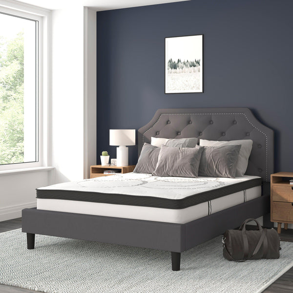 Dark Gray,Queen |#| Queen Tufted Platform Bed in Dark Gray Fabric with 10in. Pocket Spring Mattress