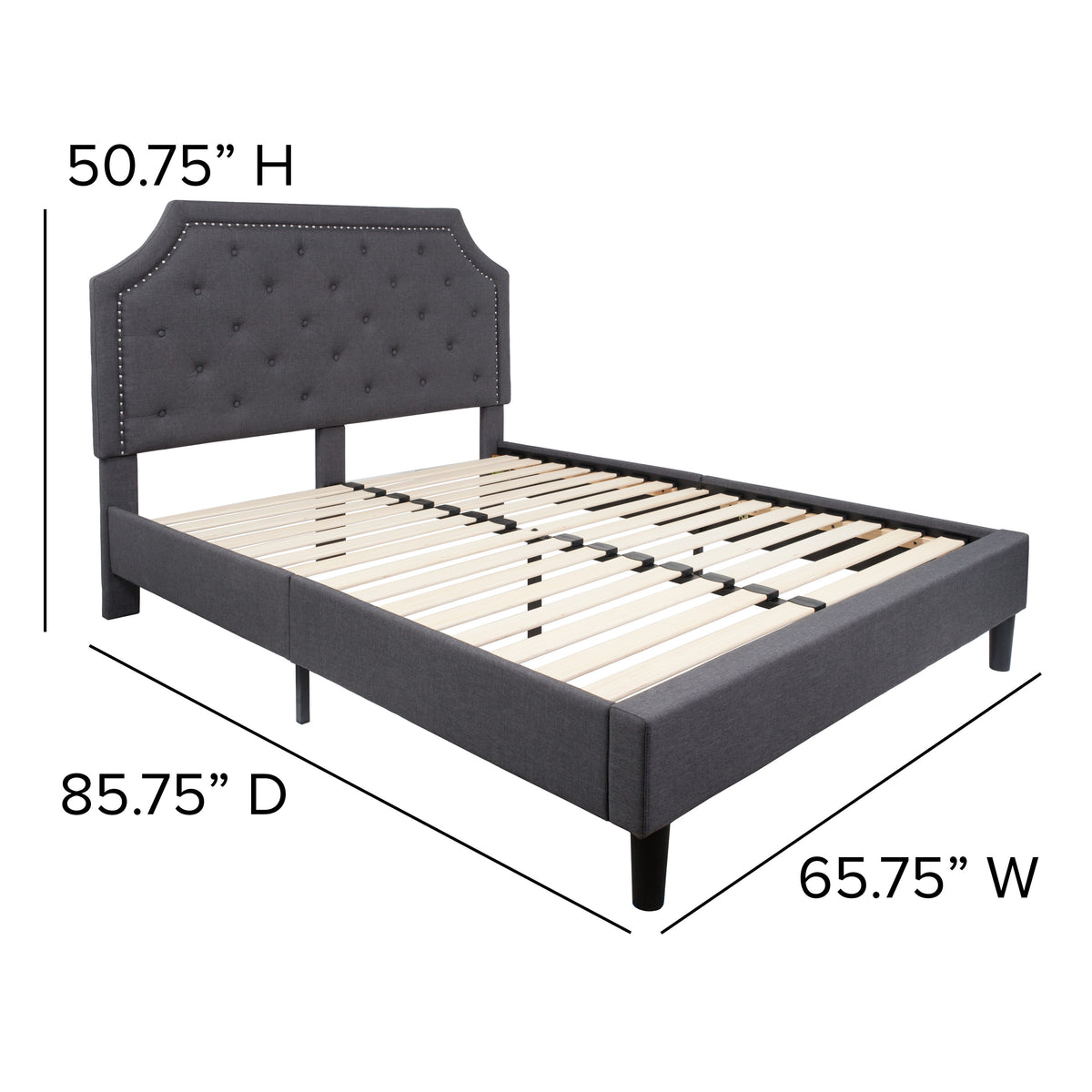 Dark Gray,Queen |#| Queen Tufted Platform Bed in Dark Gray Fabric with 10in. Pocket Spring Mattress