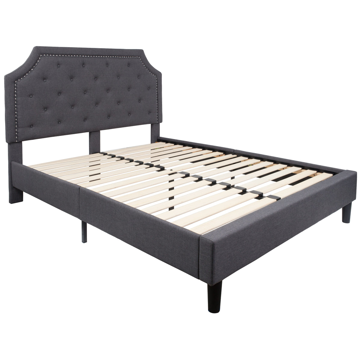 Dark Gray,Queen |#| Queen Tufted Platform Bed in Dark Gray Fabric with 10in. Pocket Spring Mattress