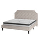 Beige,King |#| King Tufted Platform Bed in Beige Fabric with 10 Inch Pocket Spring Mattress