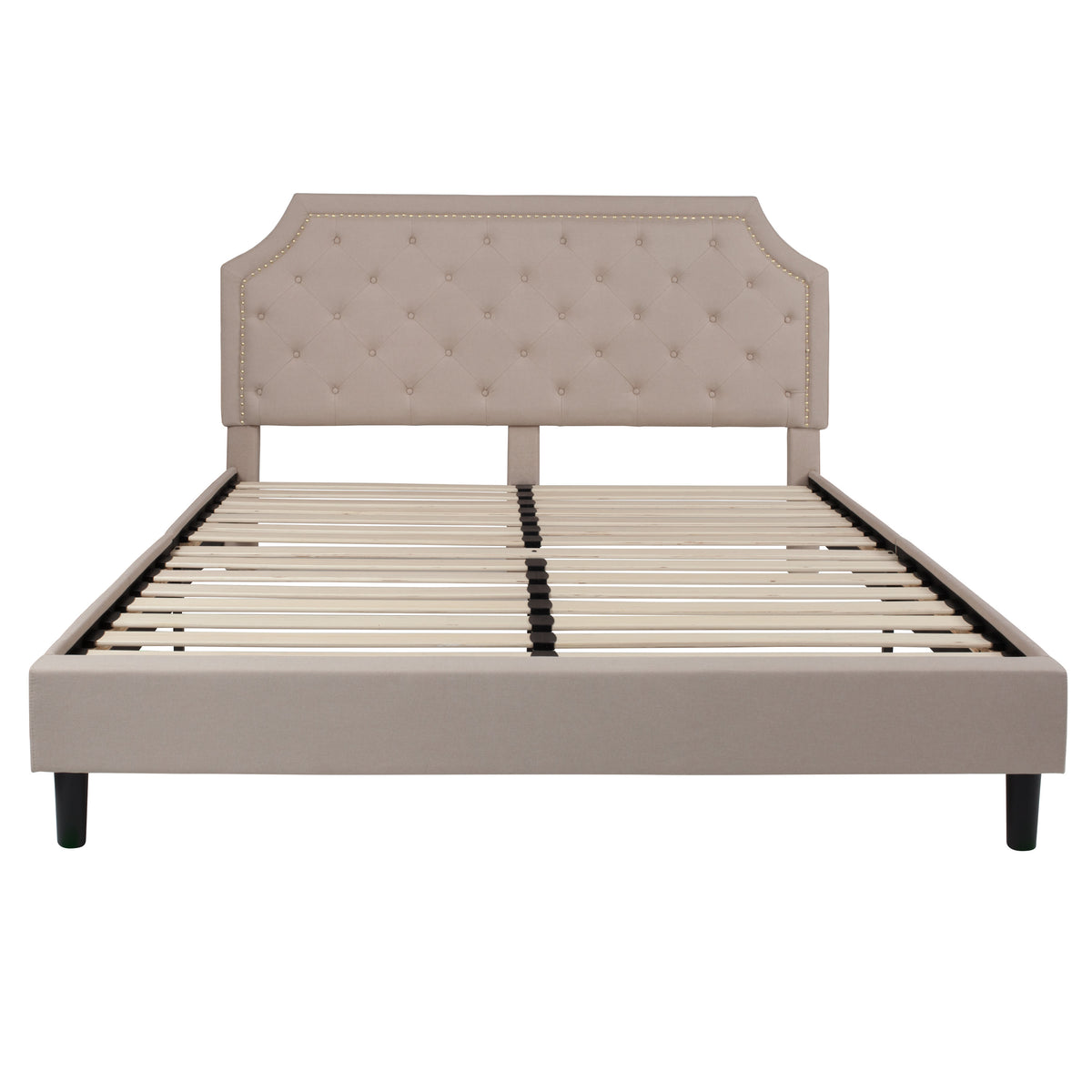 Beige,King |#| King Tufted Platform Bed in Beige Fabric with 10 Inch Pocket Spring Mattress