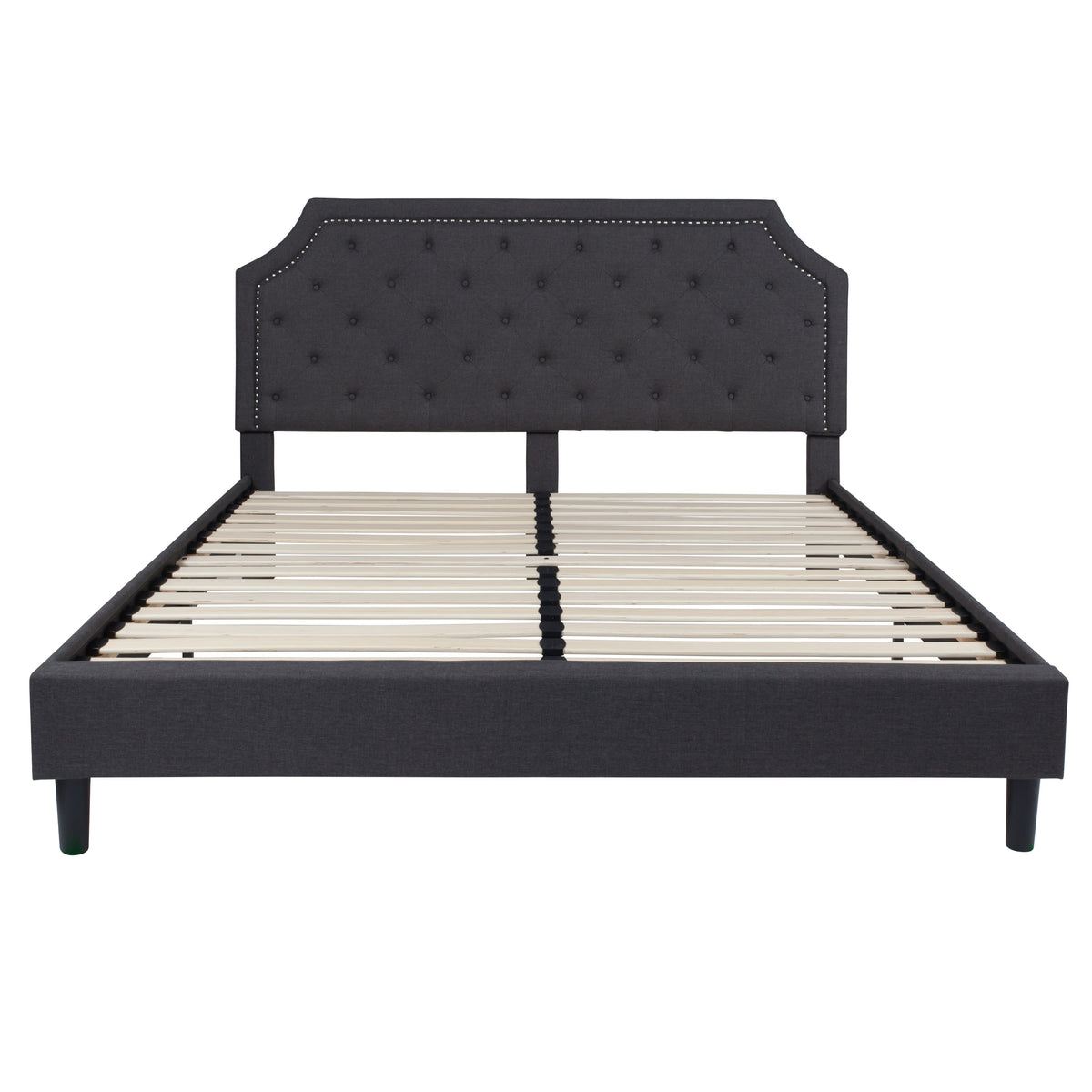 Dark Gray,King |#| King Tufted Platform Bed in Dark Gray Fabric with 10 Inch Pocket Spring Mattress