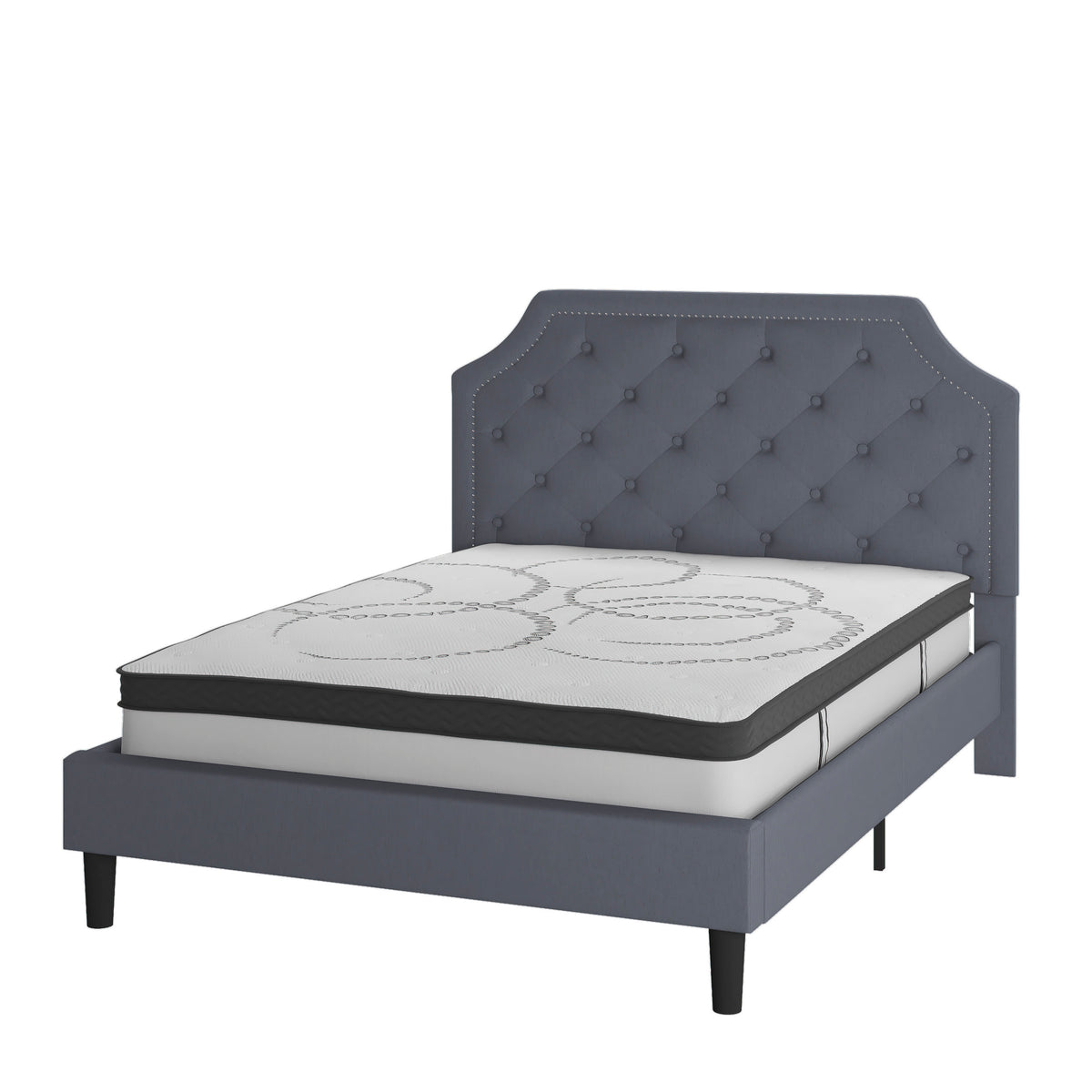 Light Gray,Queen |#| Queen Tufted Platform Bed in Light Gray Fabric with 10in. Pocket Spring Mattress