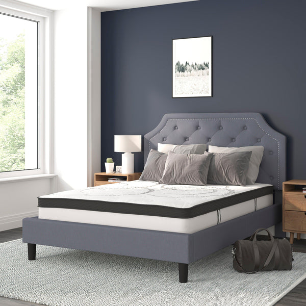 Light Gray,Queen |#| Queen Tufted Platform Bed in Light Gray Fabric with 10in. Pocket Spring Mattress