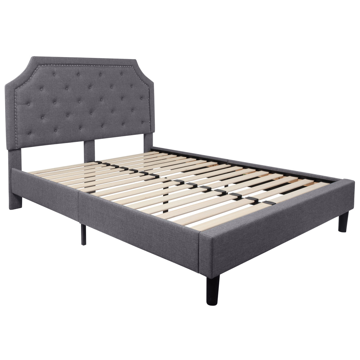 Light Gray,Queen |#| Queen Tufted Platform Bed in Light Gray Fabric with 10in. Pocket Spring Mattress