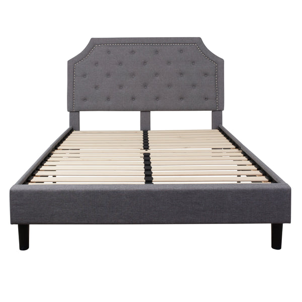 Light Gray,Queen |#| Queen Tufted Platform Bed in Light Gray Fabric with 10in. Pocket Spring Mattress