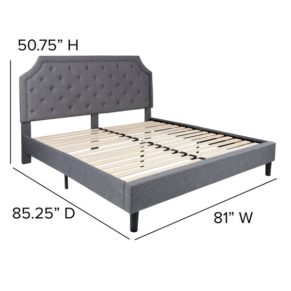 Light Gray,King |#| King Tufted Platform Bed in Light Gray Fabric with 10in. Pocket Spring Mattress