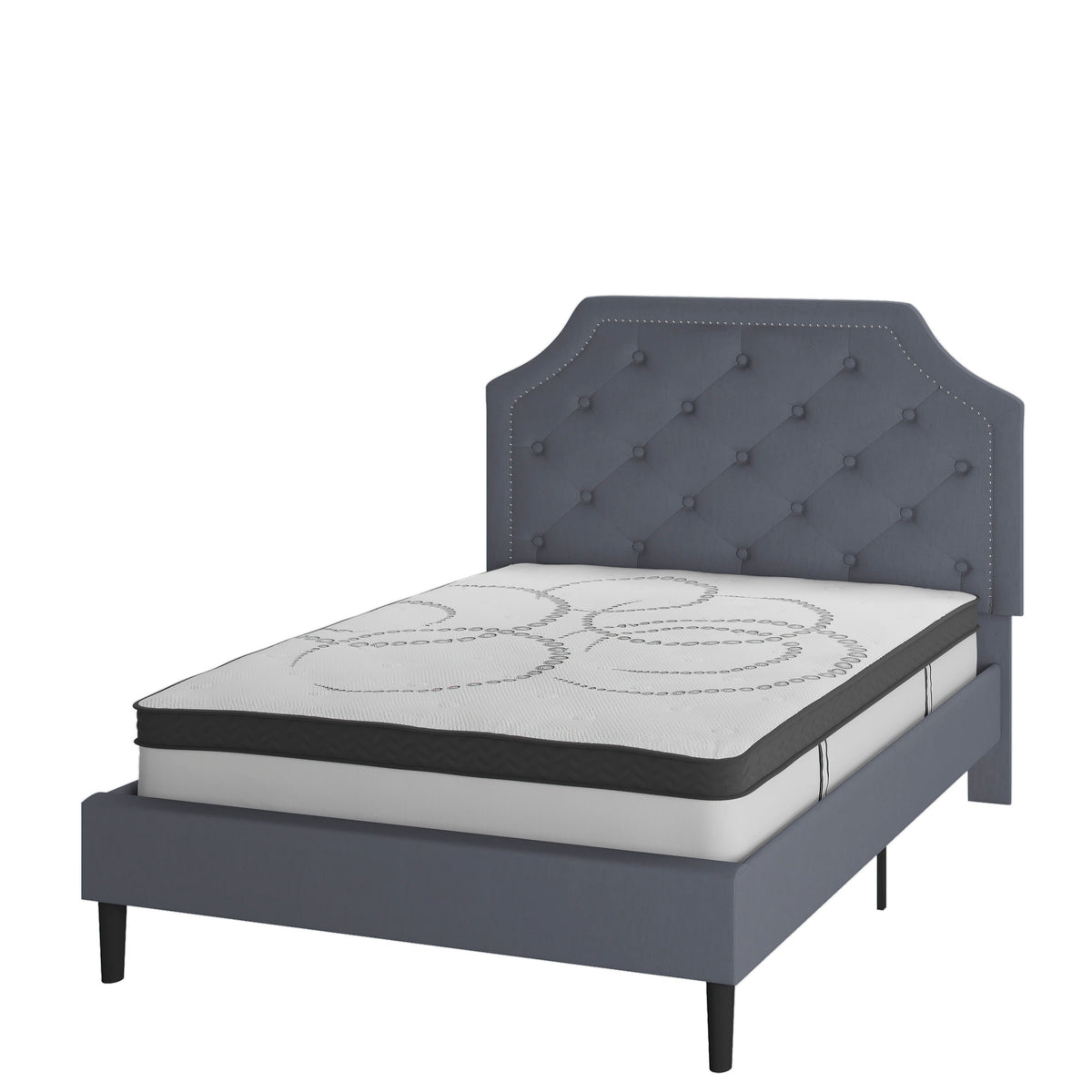 Light Gray,Full |#| Full Tufted Platform Bed in Light Gray Fabric with 10in. Pocket Spring Mattress