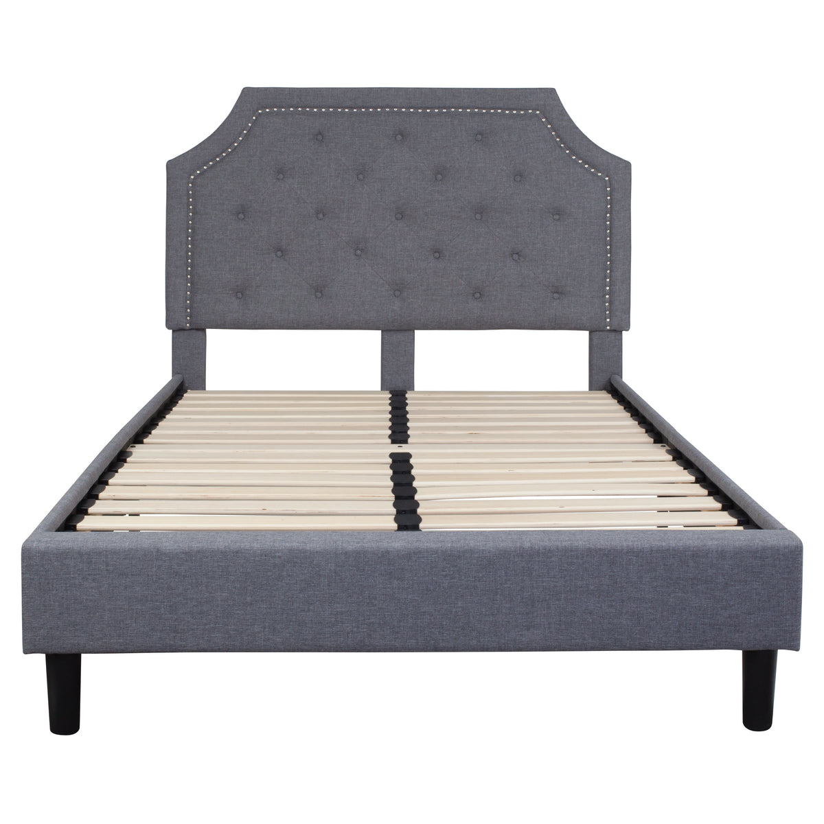 Light Gray,Full |#| Full Tufted Platform Bed in Light Gray Fabric with 10in. Pocket Spring Mattress