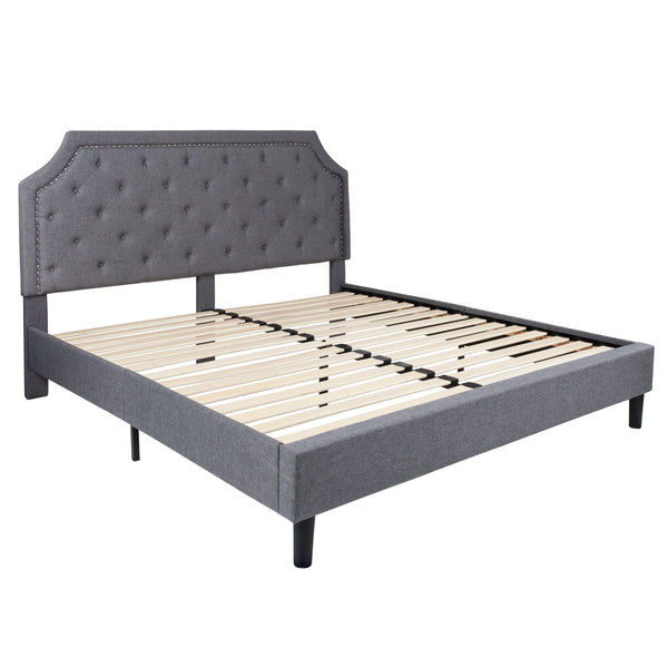 Light Gray,King |#| King Tufted Platform Bed in Light Gray Fabric with 10in. Pocket Spring Mattress