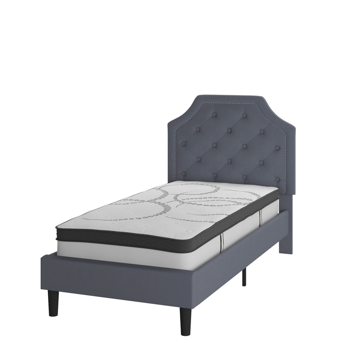 Light Gray,Twin |#| Twin Tufted Platform Bed in Light Gray Fabric with 10in. Pocket Spring Mattress