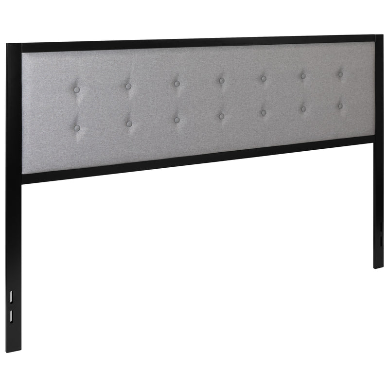 Light Gray,King |#| King Size Upholstered Metal Panel Headboard in Tufted Light Gray Fabric