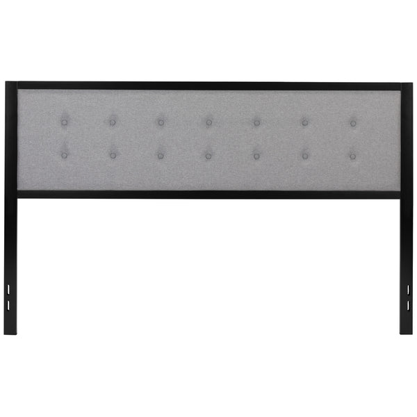 Light Gray,King |#| King Size Upholstered Metal Panel Headboard in Tufted Light Gray Fabric