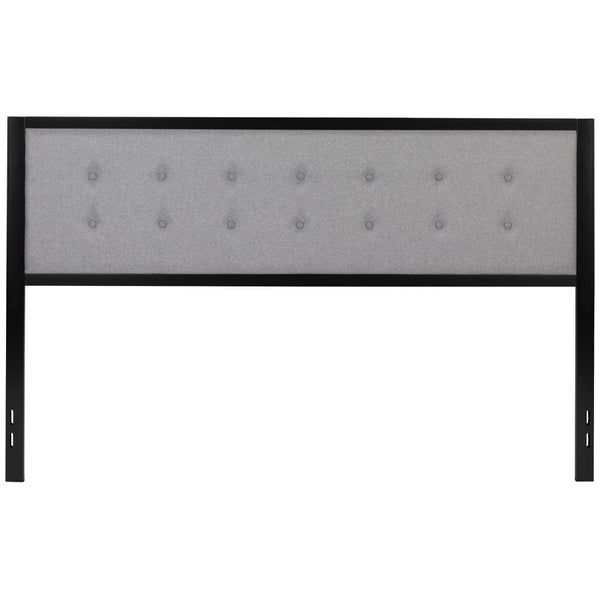 Light Gray,King |#| King Size Upholstered Metal Panel Headboard in Tufted Light Gray Fabric