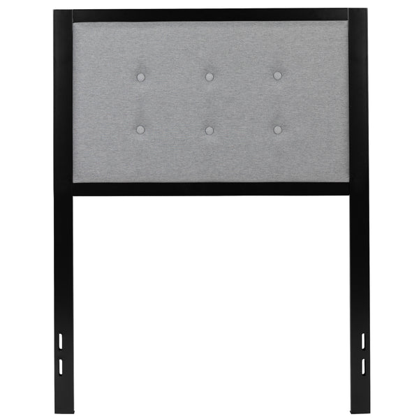 Light Gray,Twin |#| Twin Size Upholstered Metal Panel Headboard in Tufted Light Gray Fabric