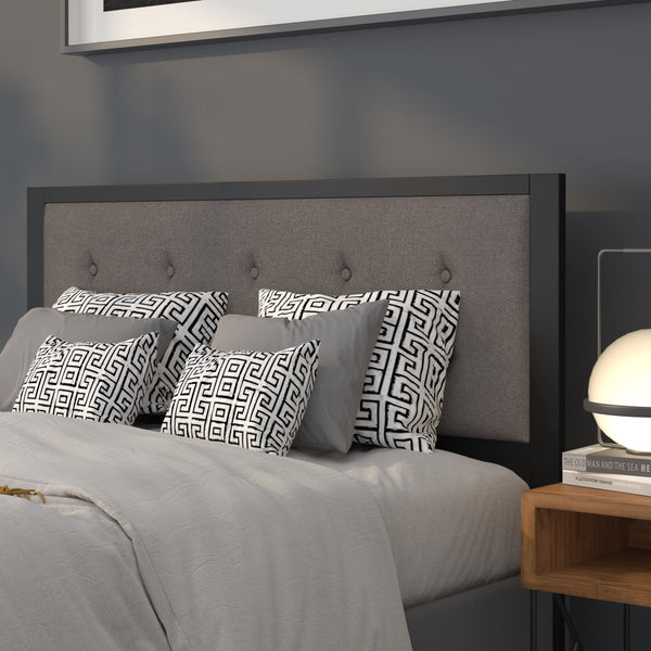 Dark Gray,Queen |#| Queen Size Upholstered Metal Panel Headboard in Tufted Dark Gray Fabric