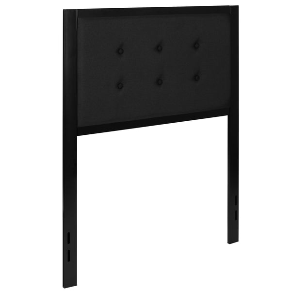 Black,Twin |#| Twin Size Upholstered Metal Panel Headboard in Tufted Black Fabric