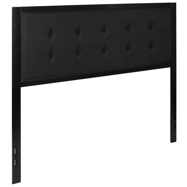 Black,Queen |#| Queen Size Upholstered Metal Panel Headboard in Tufted Black Fabric