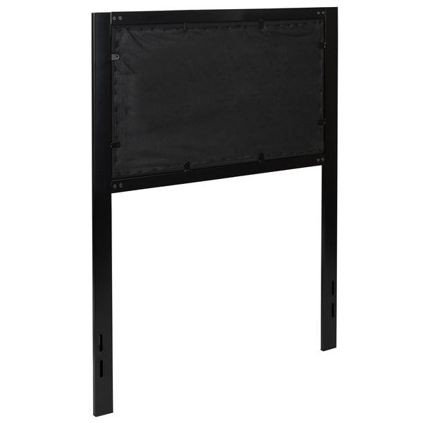 Black,Twin |#| Twin Size Upholstered Metal Panel Headboard in Tufted Black Fabric