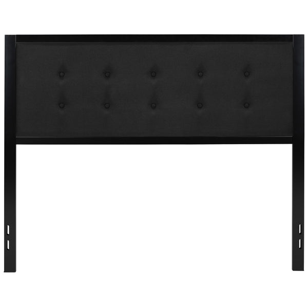 Black,Queen |#| Queen Size Upholstered Metal Panel Headboard in Tufted Black Fabric