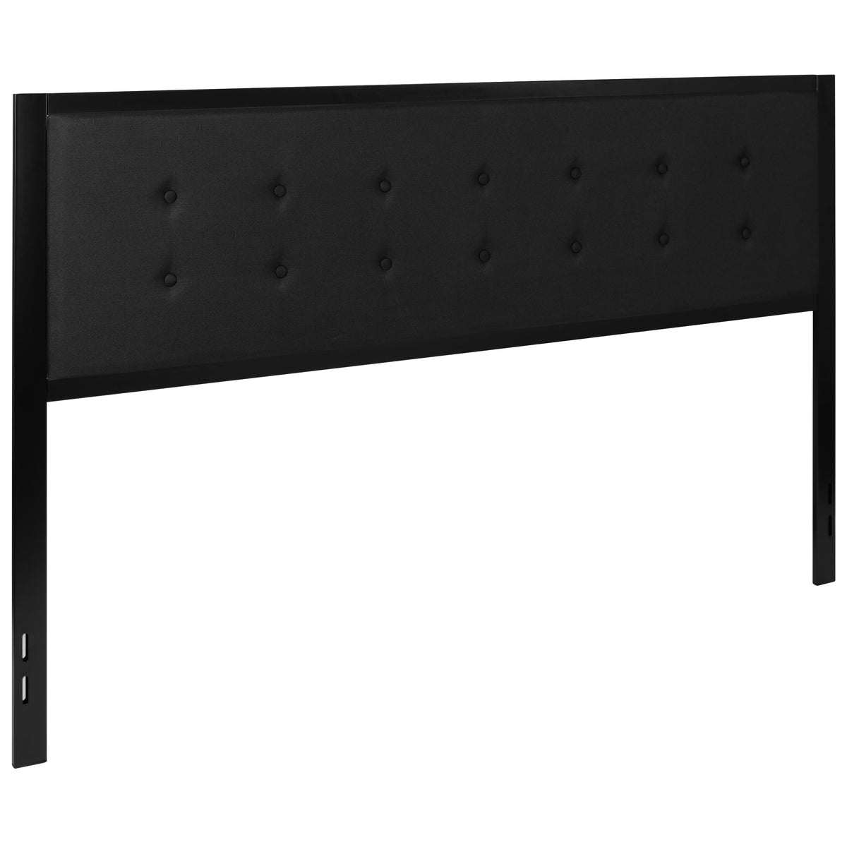 Black,King |#| King Size Upholstered Metal Panel Headboard in Tufted Black Fabric