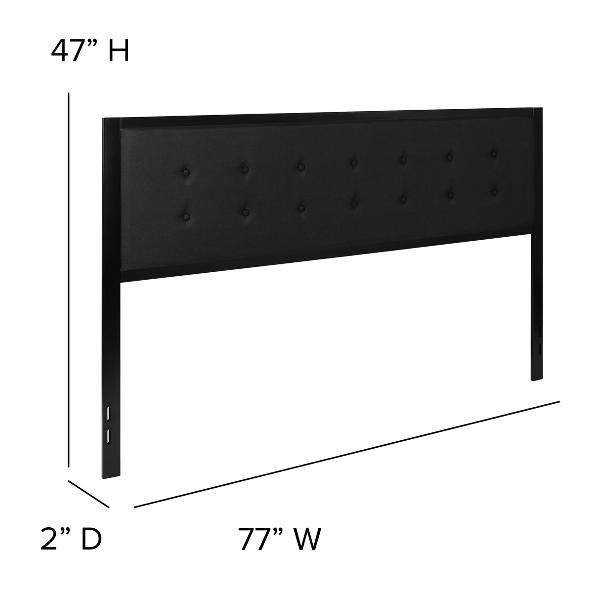 Black,King |#| King Size Upholstered Metal Panel Headboard in Tufted Black Fabric