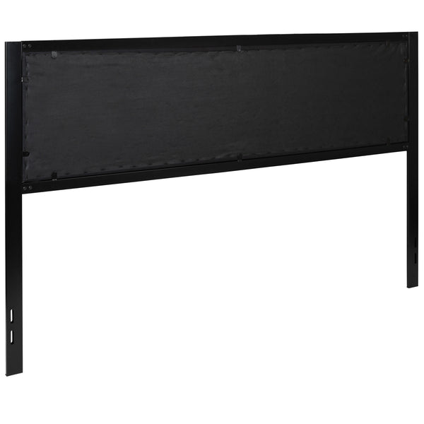 Black,King |#| King Size Upholstered Metal Panel Headboard in Tufted Black Fabric