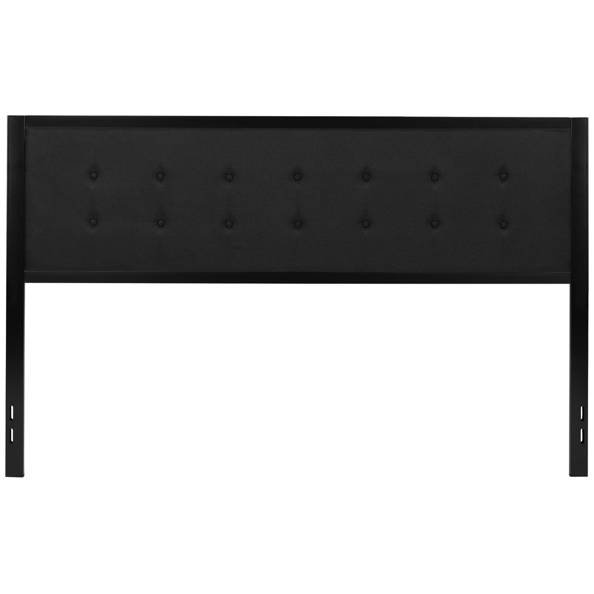 Black,King |#| King Size Upholstered Metal Panel Headboard in Tufted Black Fabric