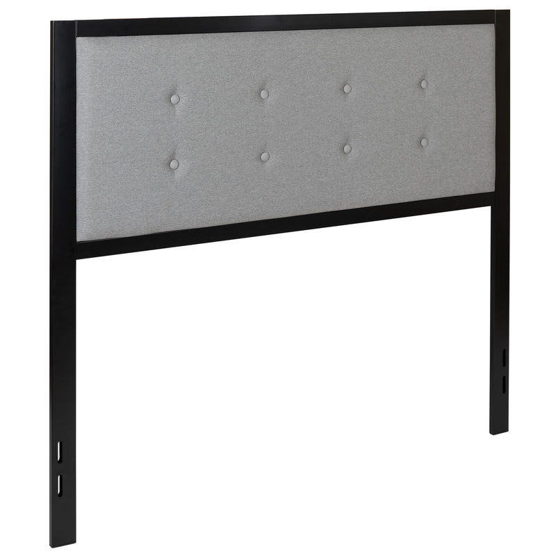 Light Gray,Full |#| Full Size Upholstered Metal Panel Headboard in Tufted Light Gray Fabric