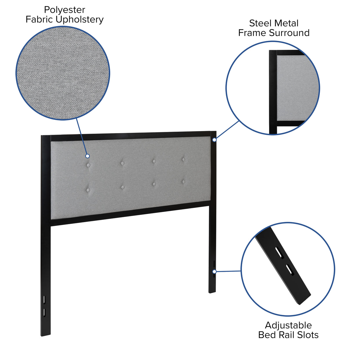 Light Gray,Full |#| Full Size Upholstered Metal Panel Headboard in Tufted Light Gray Fabric