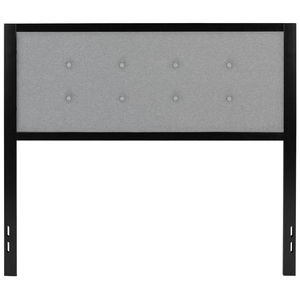 Light Gray,Full |#| Full Size Upholstered Metal Panel Headboard in Tufted Light Gray Fabric