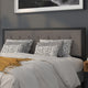 Dark Gray,King |#| King Size Upholstered Metal Panel Headboard in Tufted Dark Gray Fabric