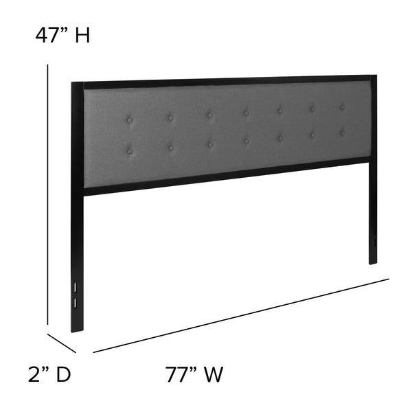 Dark Gray,King |#| King Size Upholstered Metal Panel Headboard in Tufted Dark Gray Fabric