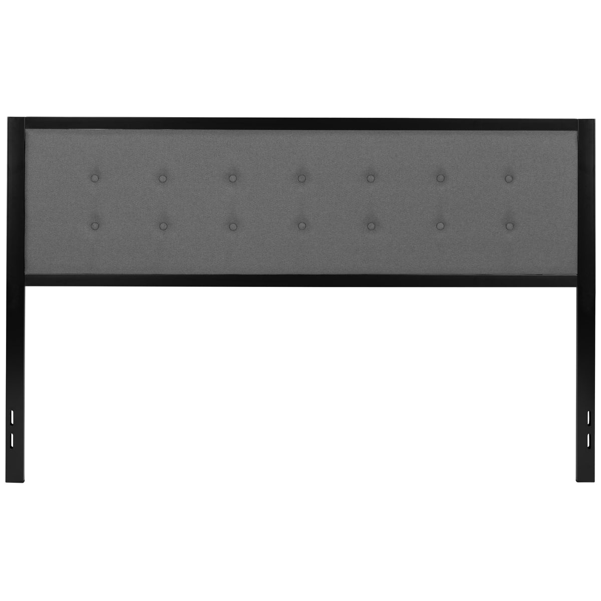 Dark Gray,King |#| King Size Upholstered Metal Panel Headboard in Tufted Dark Gray Fabric