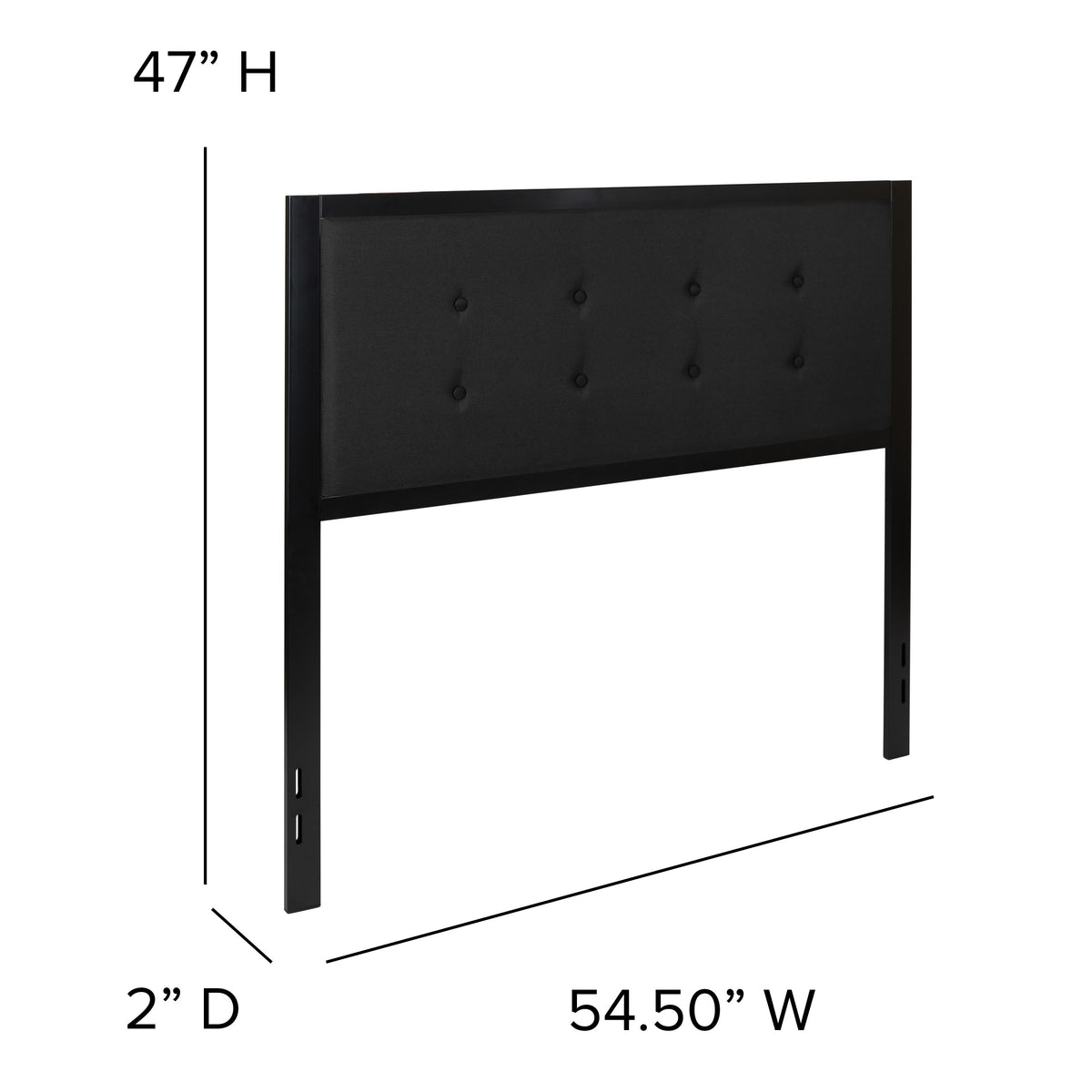 Black,Full |#| Full Size Upholstered Metal Panel Headboard in Tufted Black Fabric