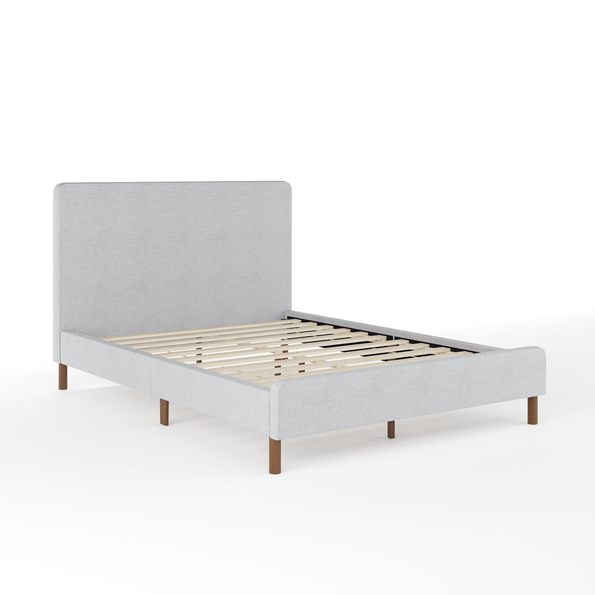 Gray Fabric/Walnut Legs,Full |#| Faux Linen Upholstered Full Size Platform Bed with Piped Headboard in Gray