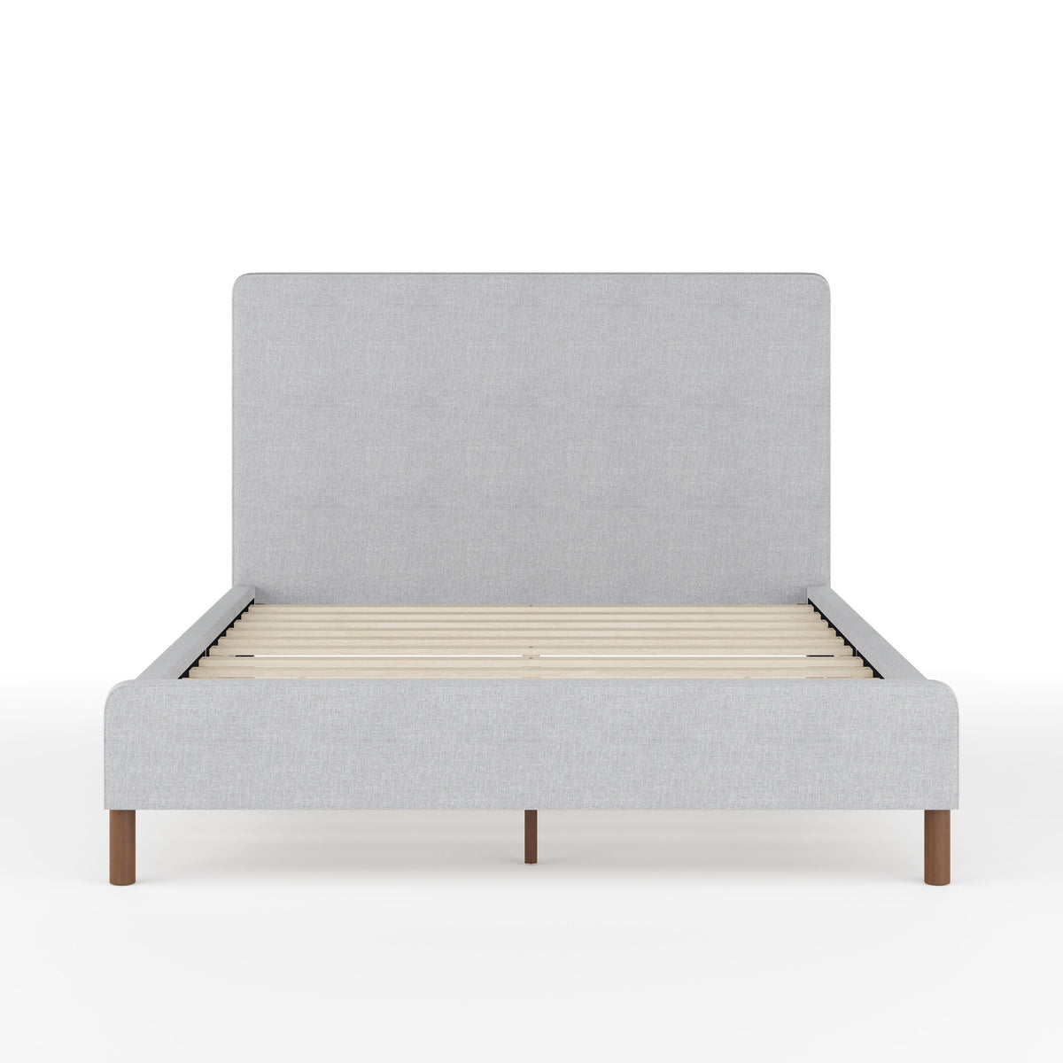 Gray Fabric/Walnut Legs,Full |#| Faux Linen Upholstered Full Size Platform Bed with Piped Headboard in Gray