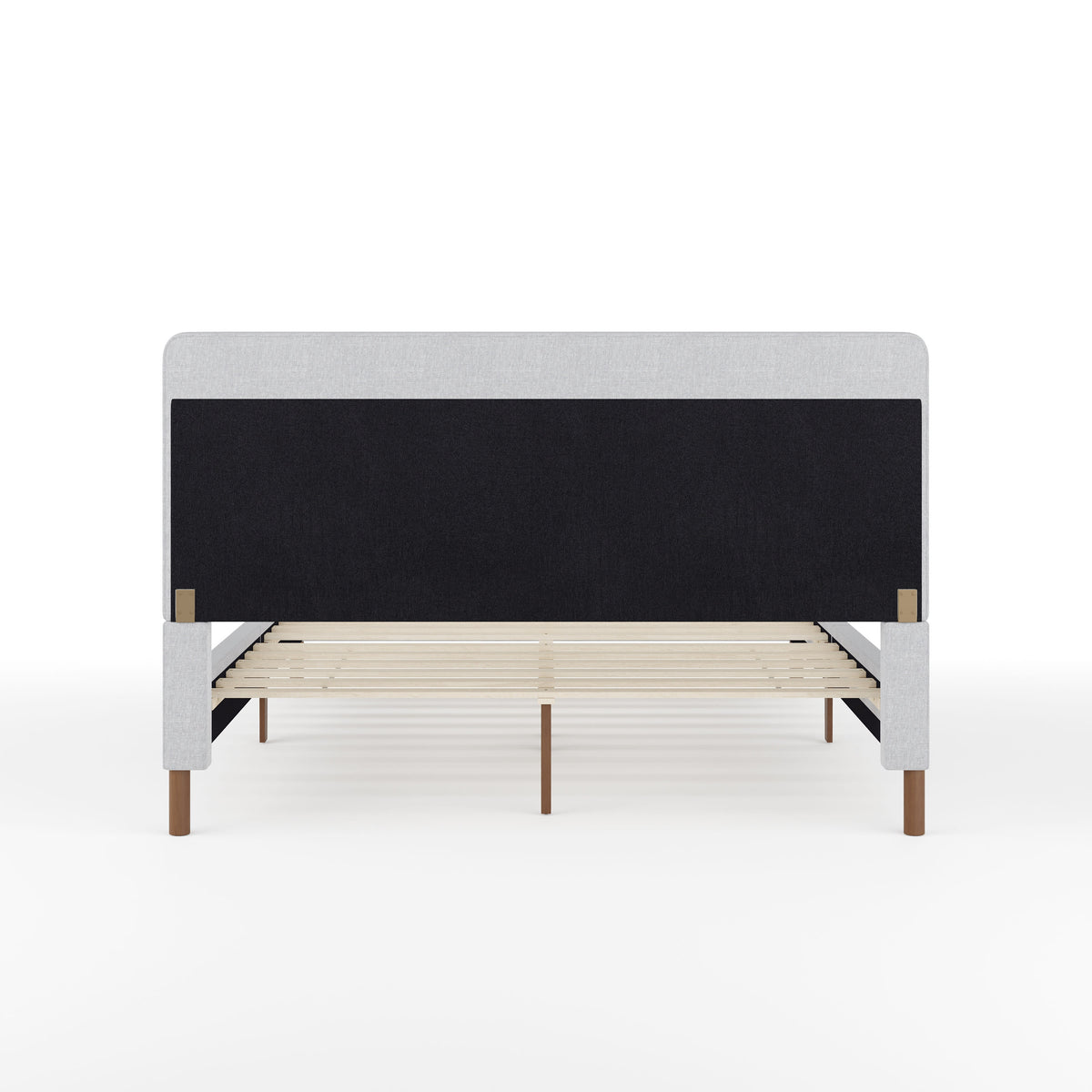 Gray Fabric/Walnut Legs,Queen |#| Faux Linen Upholstered Queen Size Platform Bed with Piped Headboard in Gray
