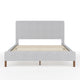 Gray Fabric/Walnut Legs,Queen |#| Faux Linen Upholstered Queen Size Platform Bed with Piped Headboard in Gray