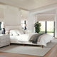 Beige Fabric/Walnut Legs,King |#| Faux Linen Upholstered King Size Platform Bed with Piped Headboard in Beige