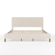 Beige Fabric/Walnut Legs,King |#| Faux Linen Upholstered King Size Platform Bed with Piped Headboard in Beige