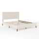 Beige Fabric/Walnut Legs,Queen |#| Faux Linen Upholstered Queen Size Platform Bed with Piped Headboard in Beige