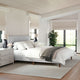 Gray Fabric/Walnut Legs,King |#| Faux Linen Upholstered King Size Platform Bed with Piped Headboard in Gray