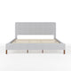 Gray Fabric/Walnut Legs,King |#| Faux Linen Upholstered King Size Platform Bed with Piped Headboard in Gray