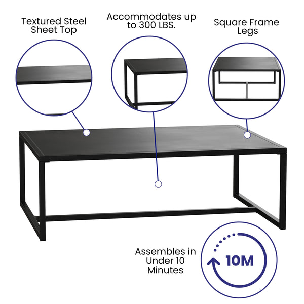 All-Weather Commercial Grade Indoor/Outdoor Steel Patio Coffee Table in Black