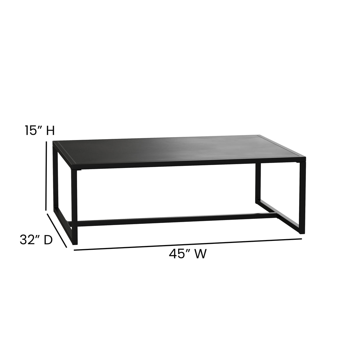 All-Weather Commercial Grade Indoor/Outdoor Steel Patio Coffee Table in Black