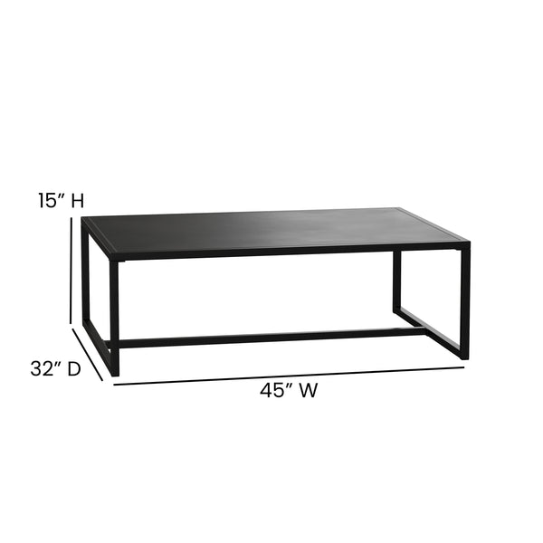 All-Weather Commercial Grade Indoor/Outdoor Steel Patio Coffee Table in Black